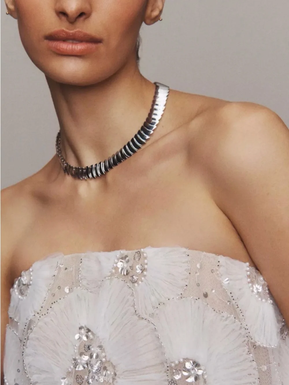 Helsi Margot (L) Strapless White Floral Embellished Evening Dress - Picture 4 of 4